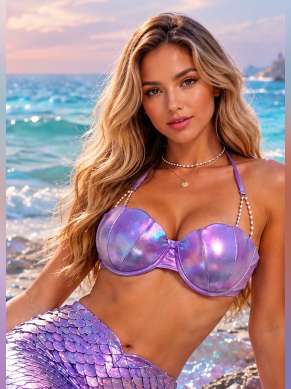 Purple Iridescent Mermaid Shell Bikini Top Festival Rave Swim